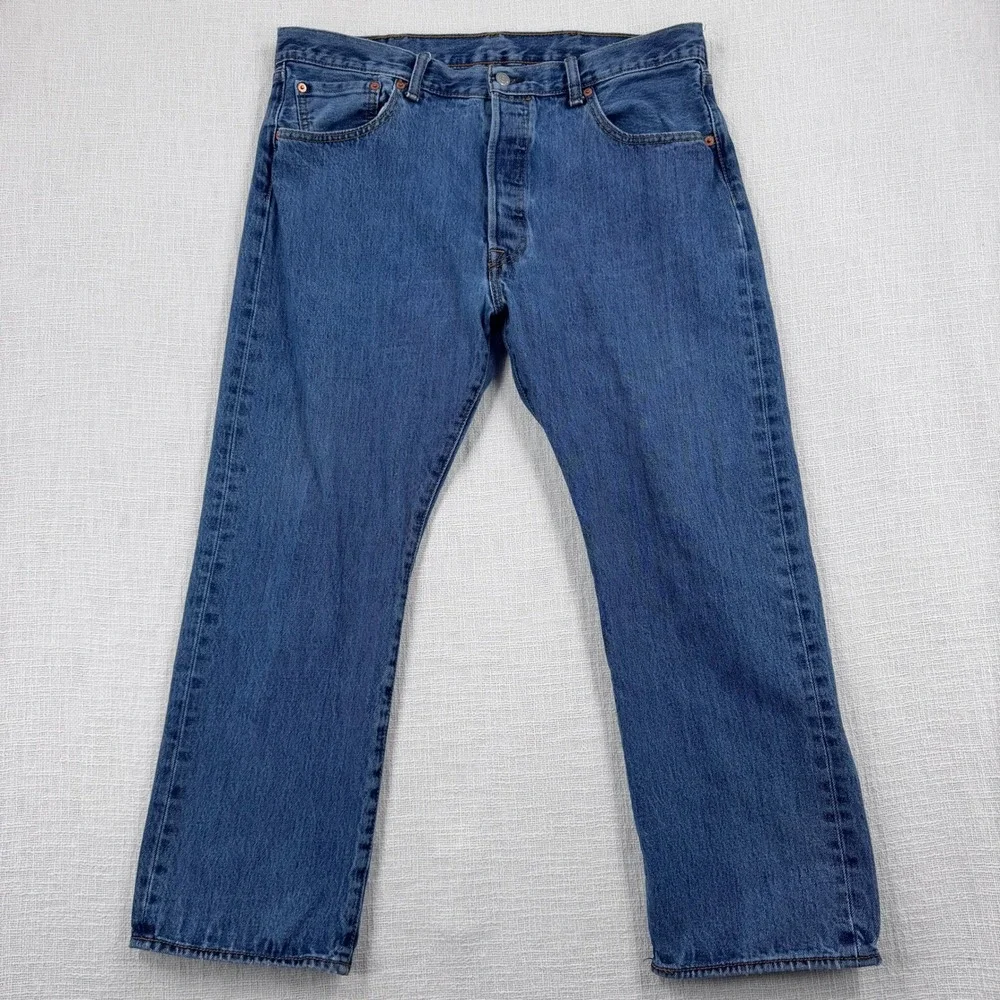 Levis 501 Original Fit Mens 38x28 Blue Denim Straight Leg Button Fly Jeans